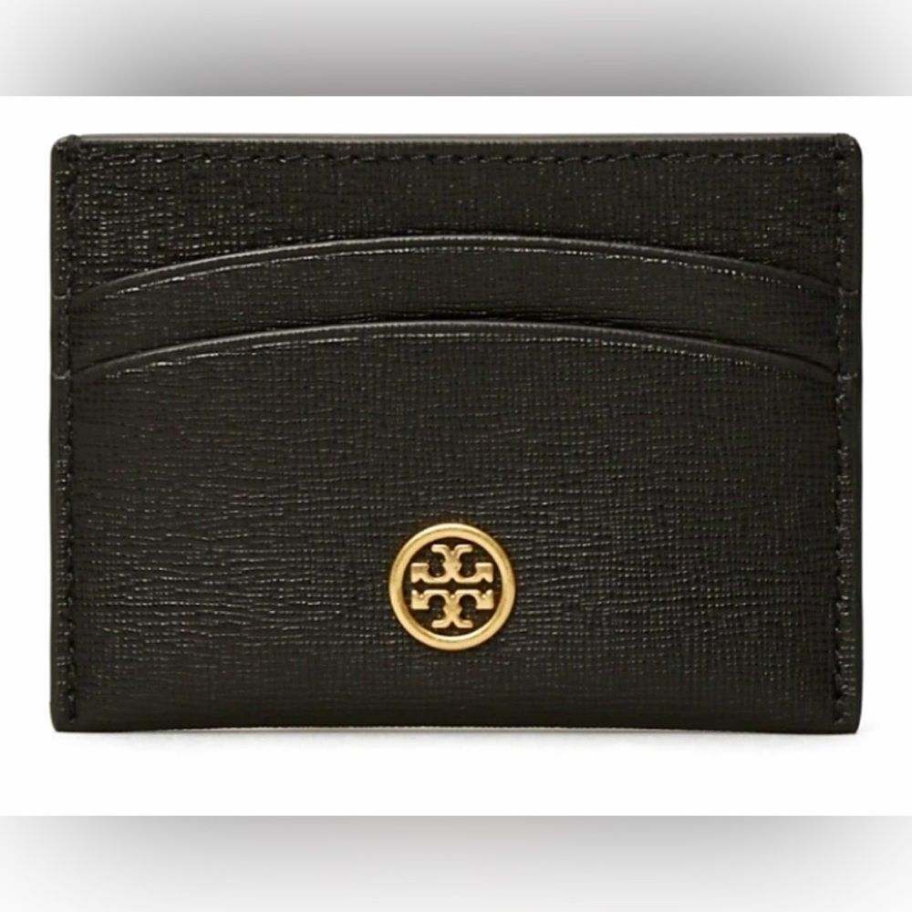 Tory Burch “The Robinson Card Case” in Black Saffino Leather EUC! - Picture 2 of 5